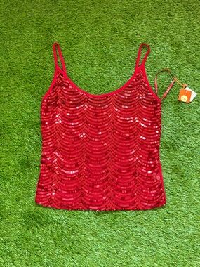 Efeno Red Sequin Cami Tank Top NWT